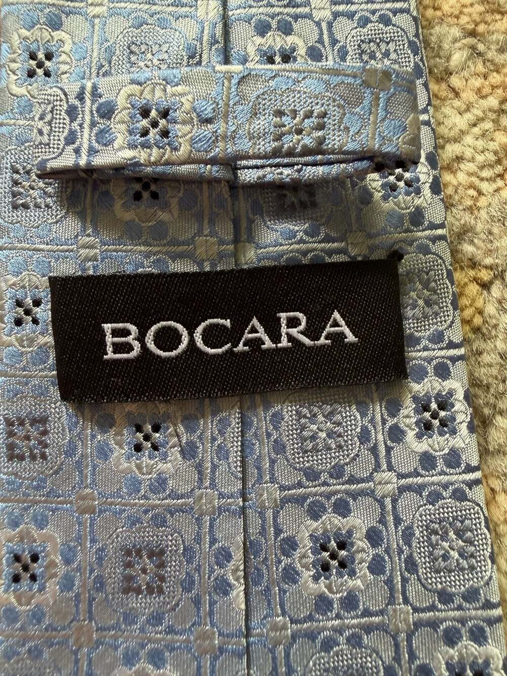 Bocara 100% Silk Hand Made Blue Geometric Pattern Necktie